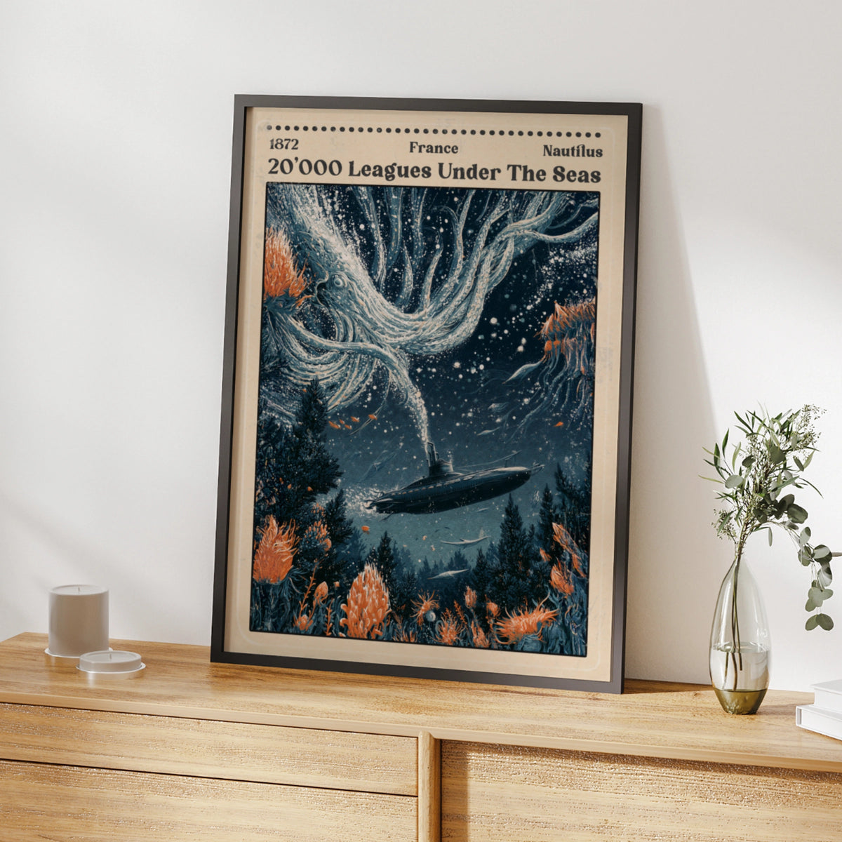 20000 Leagues Under the Sea Poster,  Book Print, Nautilus Submarine Wall Art