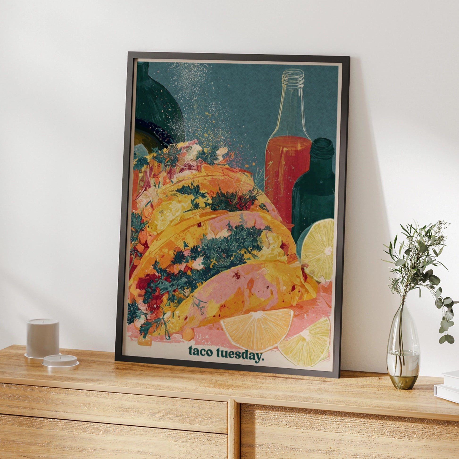 Taco Tuesday Food Poster, Mexican Kitchen Wall Art, Colourful Retro Food Print, Dining Room Decor
