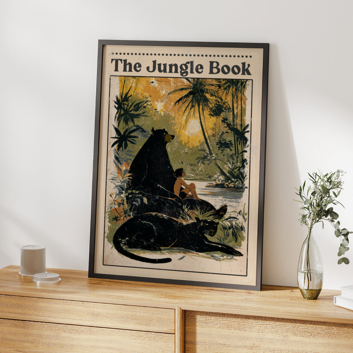 The Jungle Book Vintage Poster, Mowgli Bagheera Bear Print, Classic Literature Wall Art