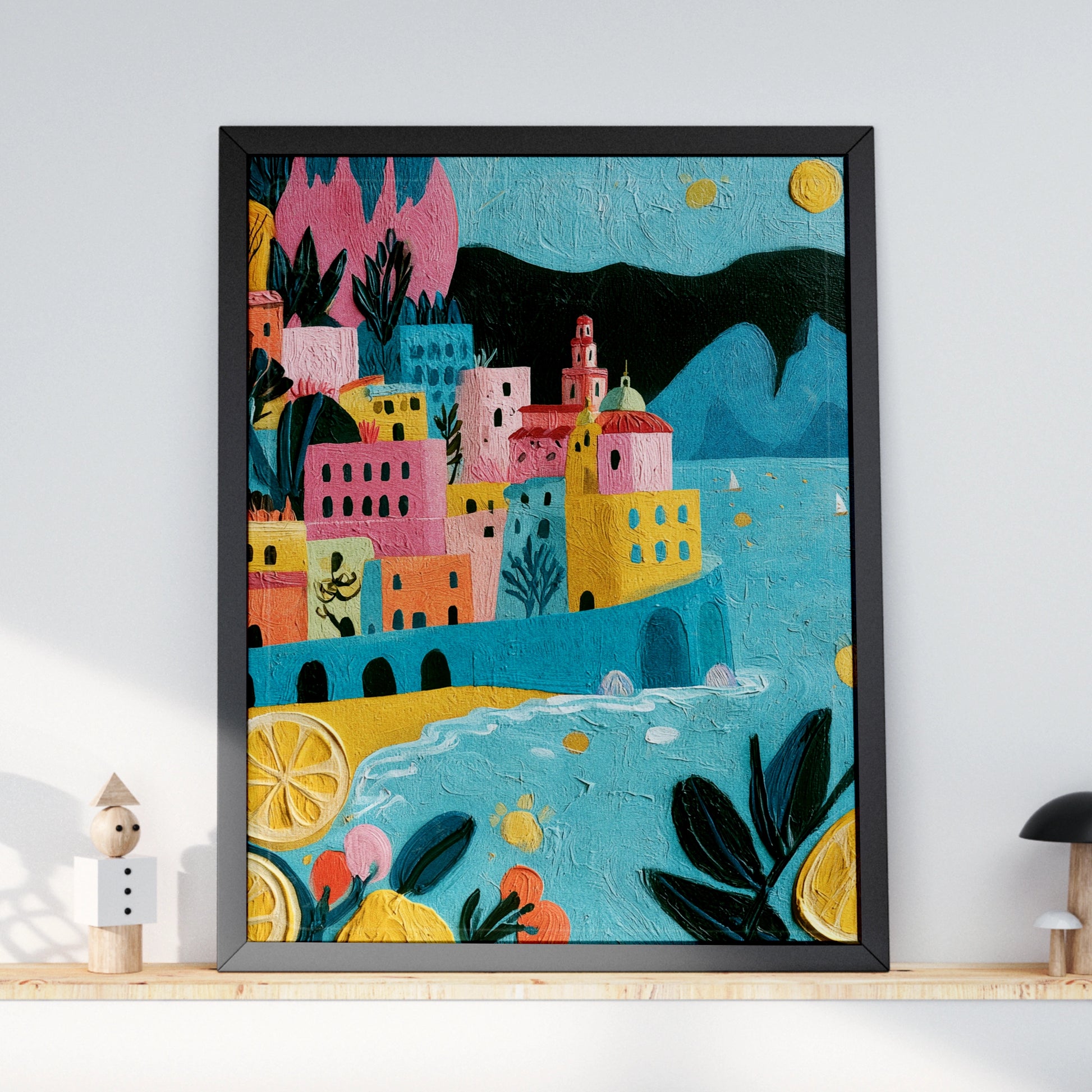 Amalfi Coast Italy Poster, Colourful Italian Village Wall Art, Mediterranean Print