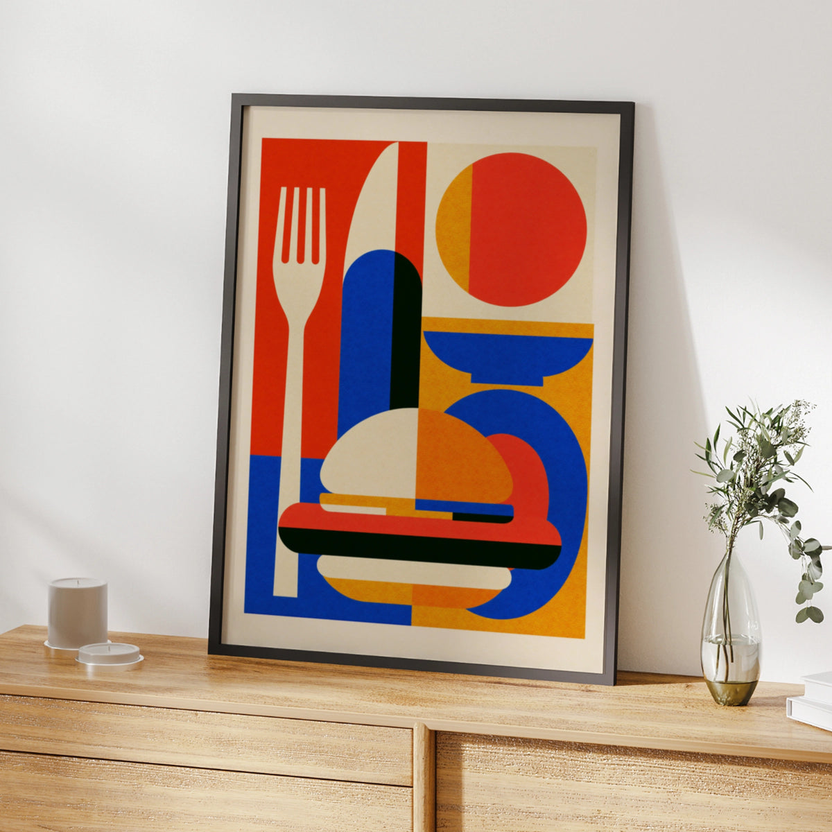 American Diner Poster, Retro Food Wall Art, Bold Geometric Print, Kitchen Decor