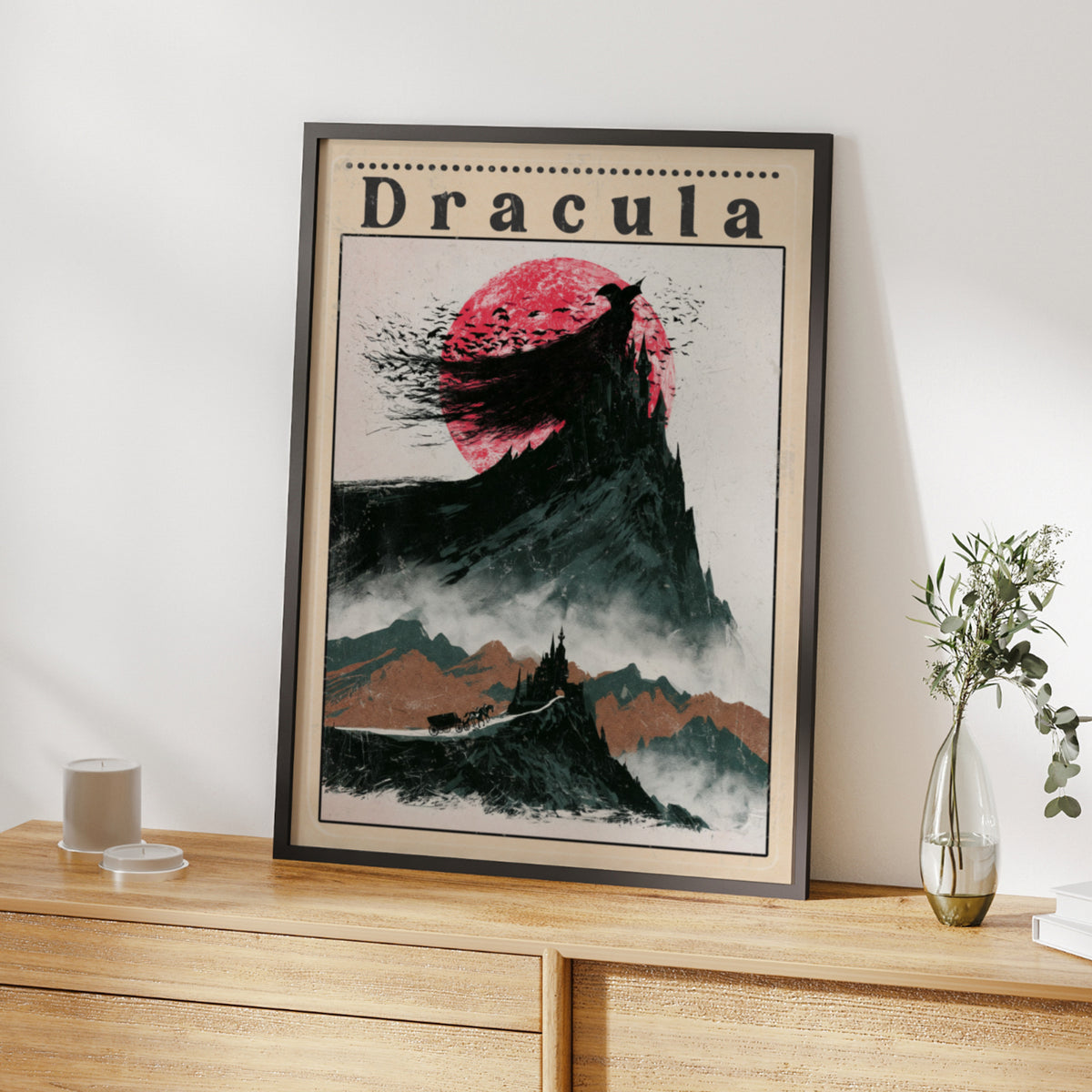 Dracula Gothic Novel Art Print, Bram Stoker Classic Book Poster, Vampire Castle Wall Art