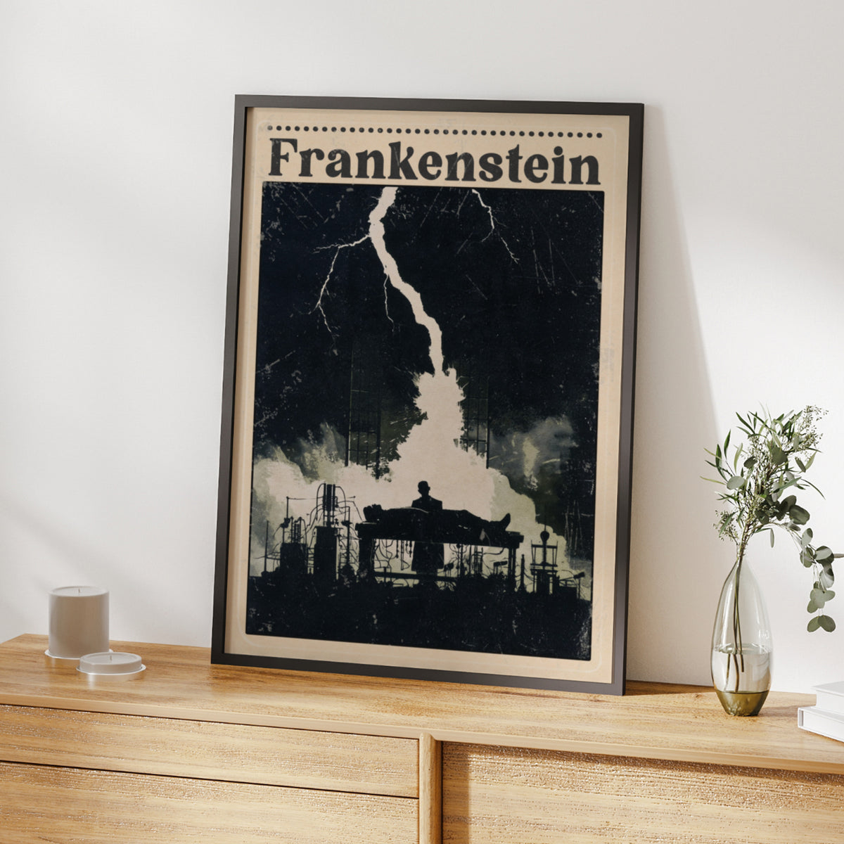 Frankenstein Gothic Book Poster, Mary Shelley Classic Literature Wall Art Print