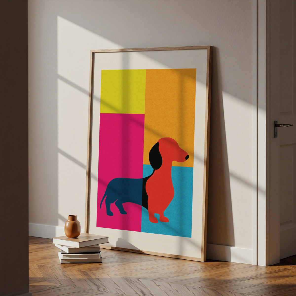 Dachshund Pop Art Poster, Bold Colourful Sausage Dog Print, Modern Dog Wall Art
