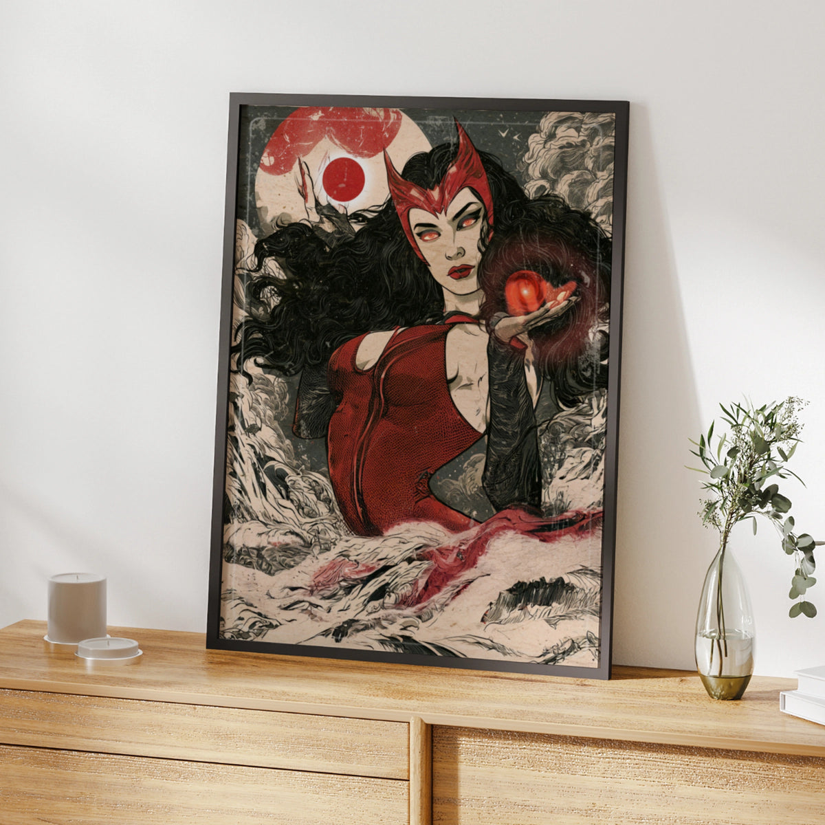 Scarlet Witch Poster, Marvel Superhero Wall Art, Comic Book Print, Red Black Decor