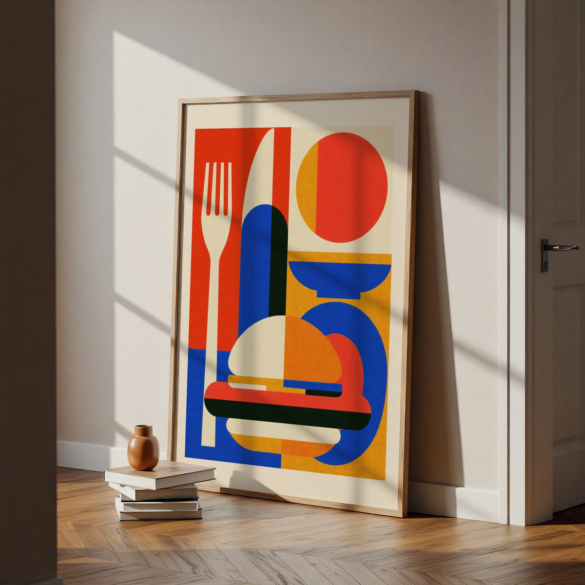 American Diner Poster, Retro Food Wall Art, Bold Geometric Print, Kitchen Decor