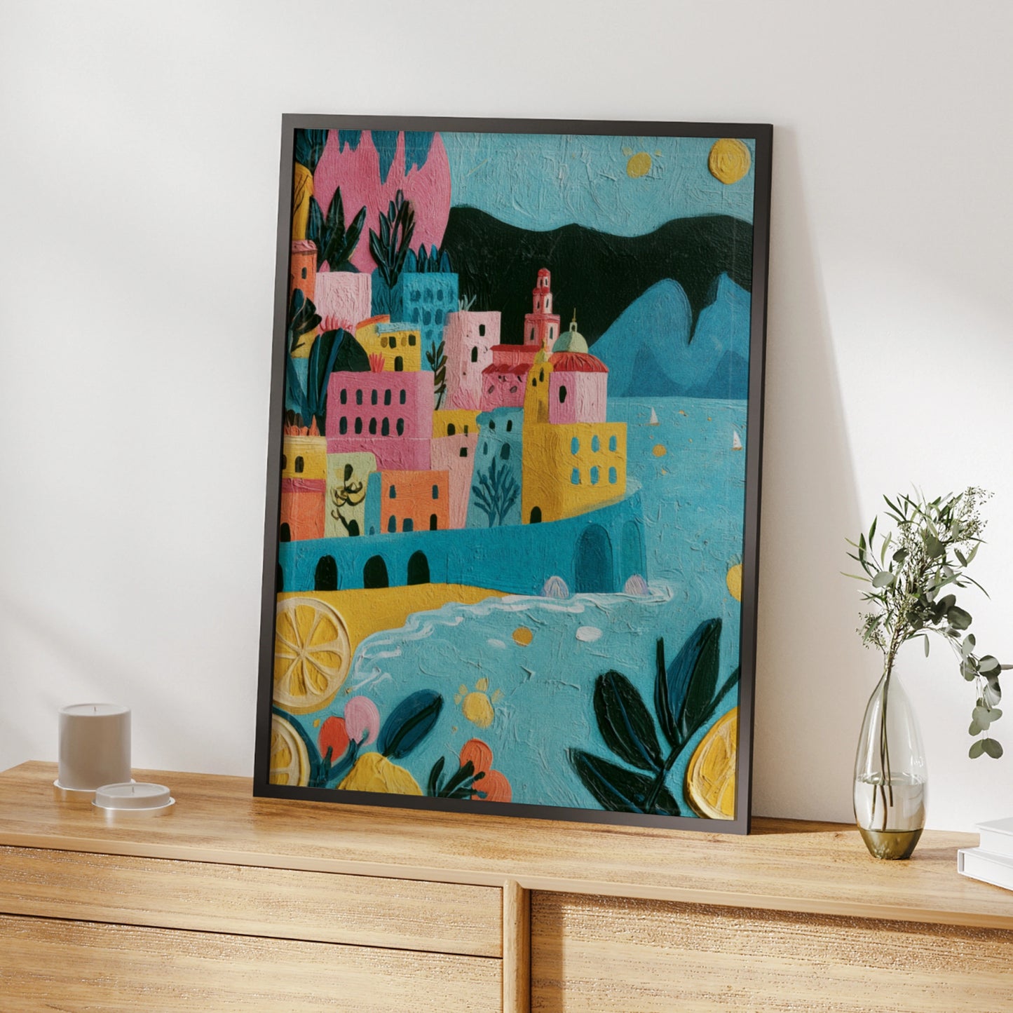 Amalfi Coast Italy Poster, Colourful Italian Village Wall Art, Mediterranean Print