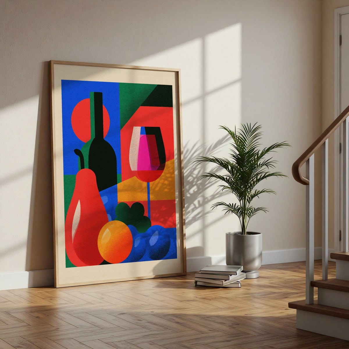 Retro Tapas Wine Poster, Bold Colourful Still Life Wall Art, Kitchen Bar Print