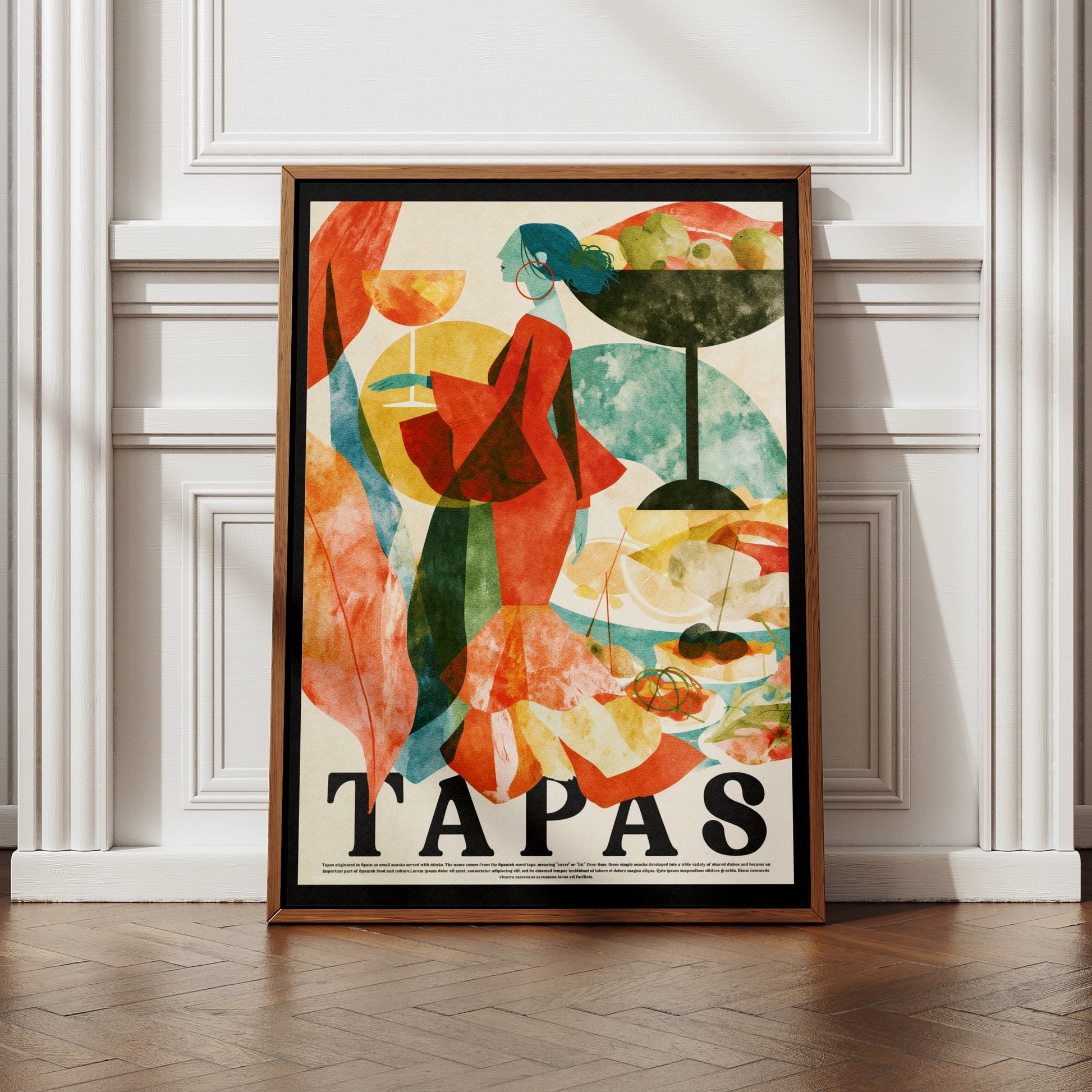 Tapas Wall Art Print, Spanish Food Poster, Retro Kitchen Decor, Colourful Dining Room