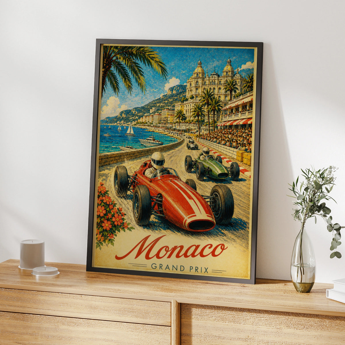 Monaco Grand Prix Vintage F1 Racing Poster, Retro Formula One Wall Art Print