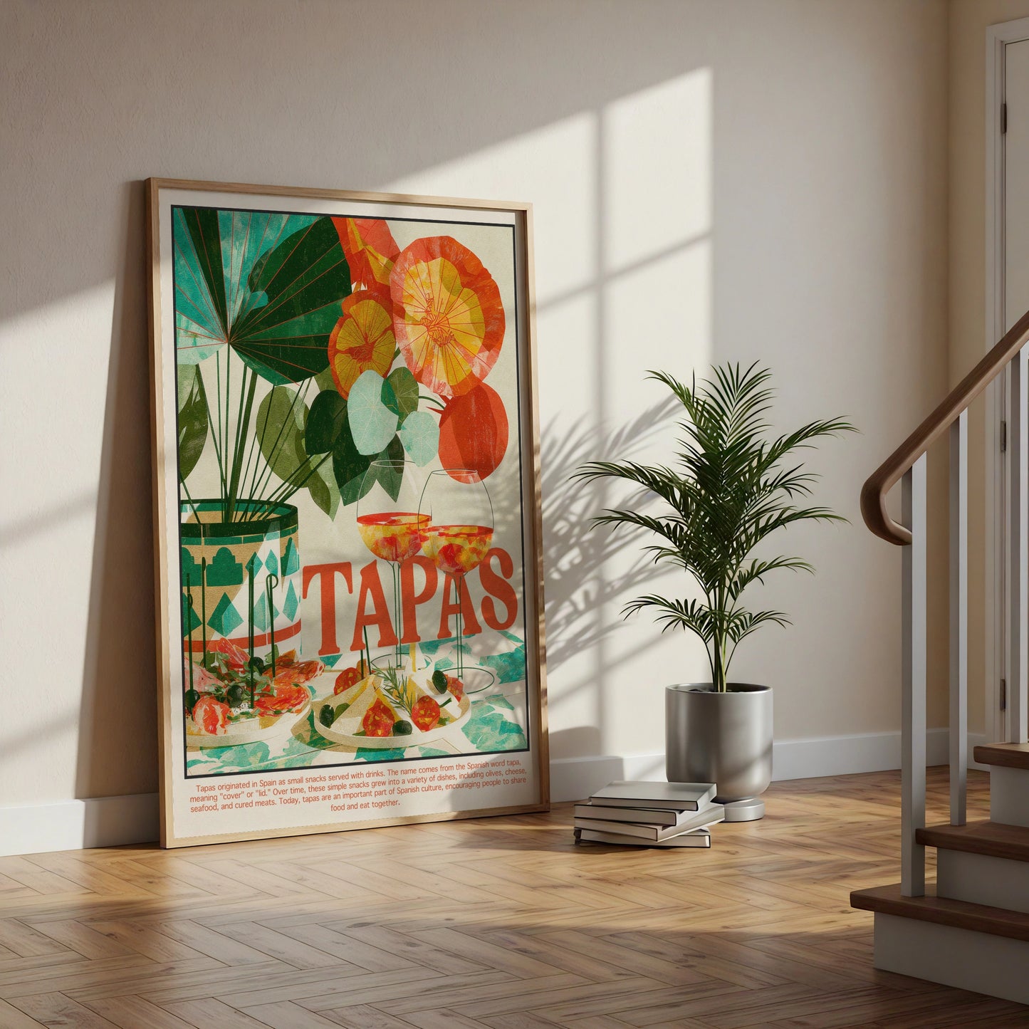 Tapas Poster, Spanish Food Wall Art, Retro Spain Kitchen Print, Colourful Dining Room Decor