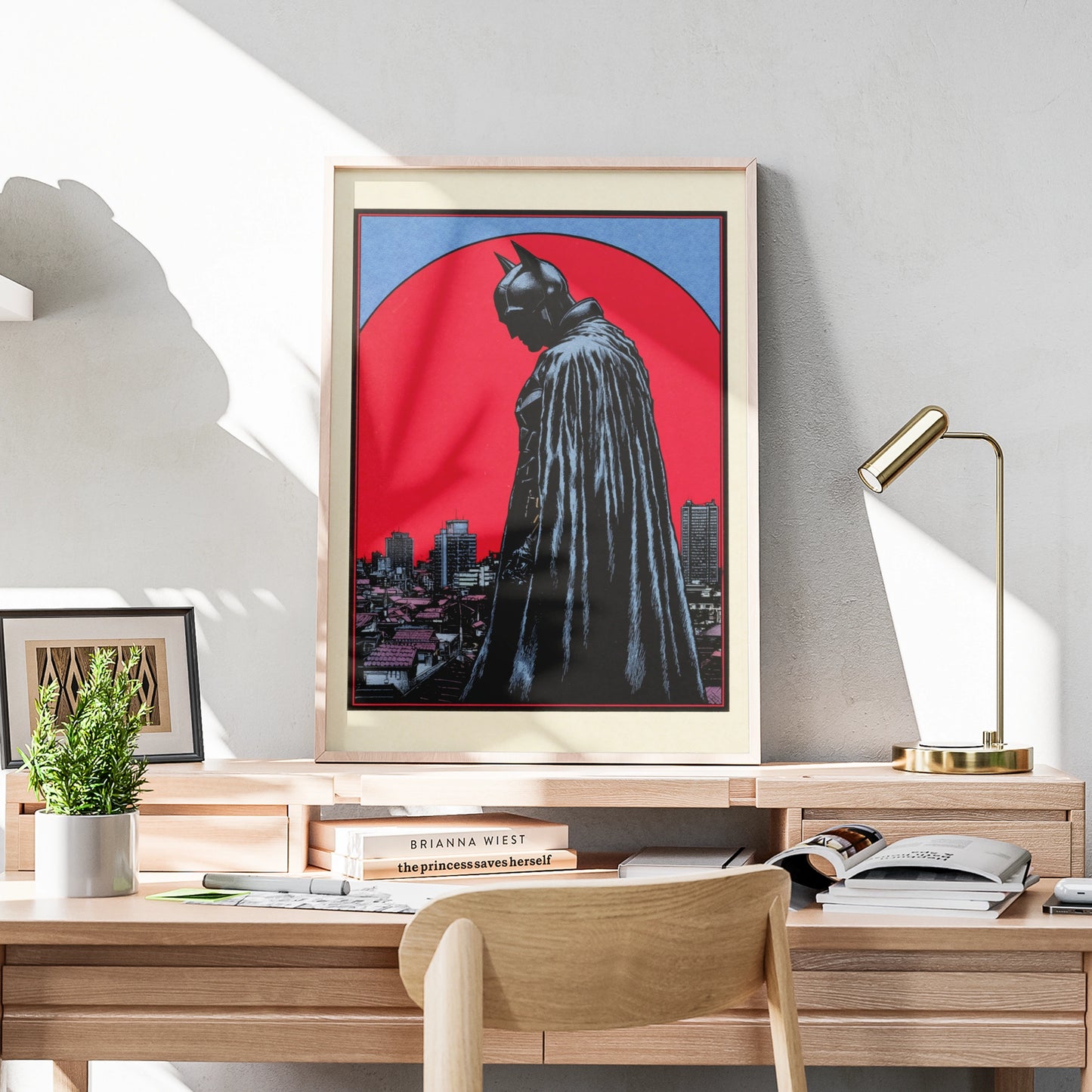 Batman Red Moon City Skyline Poster, DC Comics Wall Art, Dark Knight Print, Superhero Decor