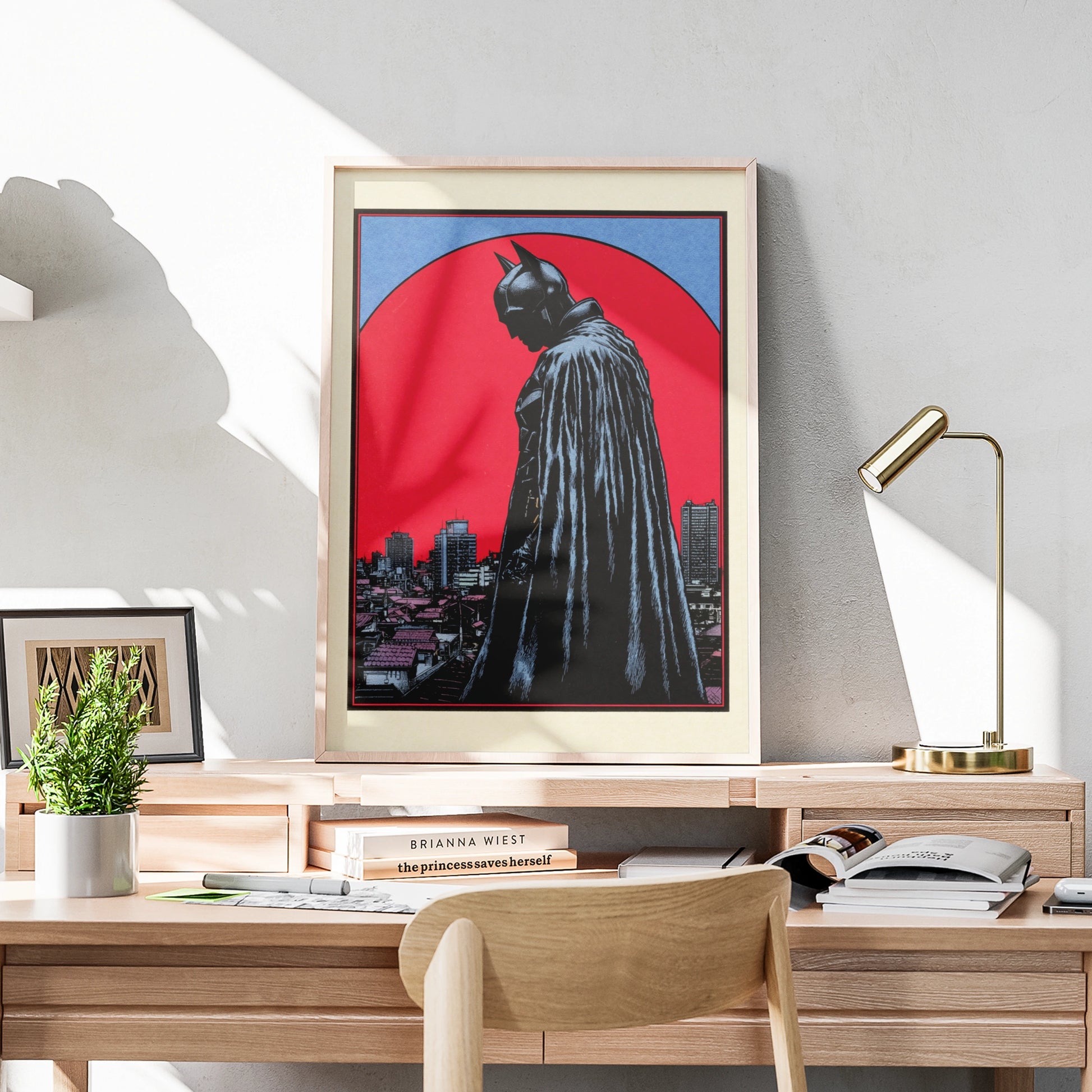 Batman Red Moon City Skyline Poster, DC Comics Wall Art, Dark Knight Print, Superhero Decor