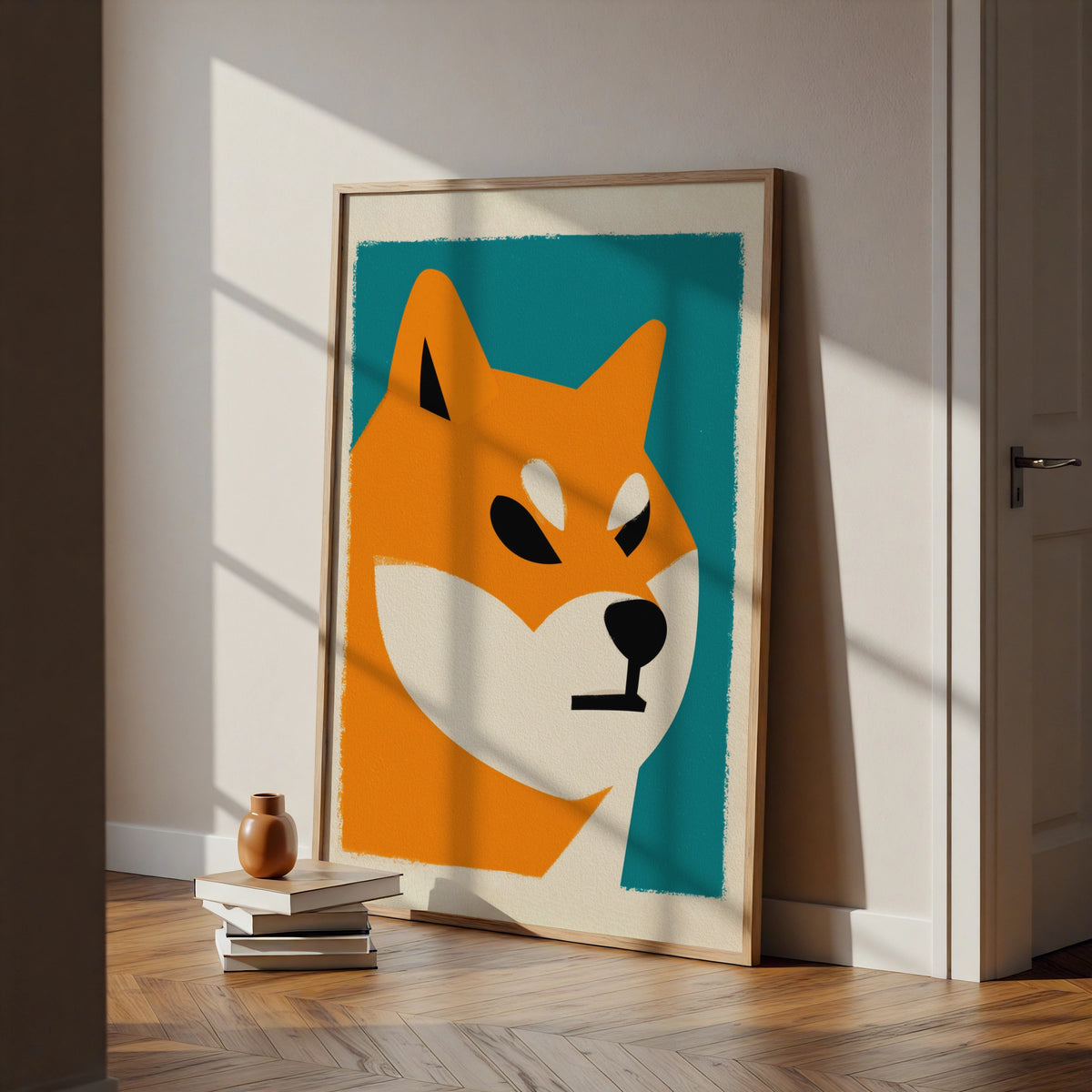 Shiba Inu Poster, Bold Minimalist Dog Wall Art, Teal Orange Print, Japanese Dog Breed
