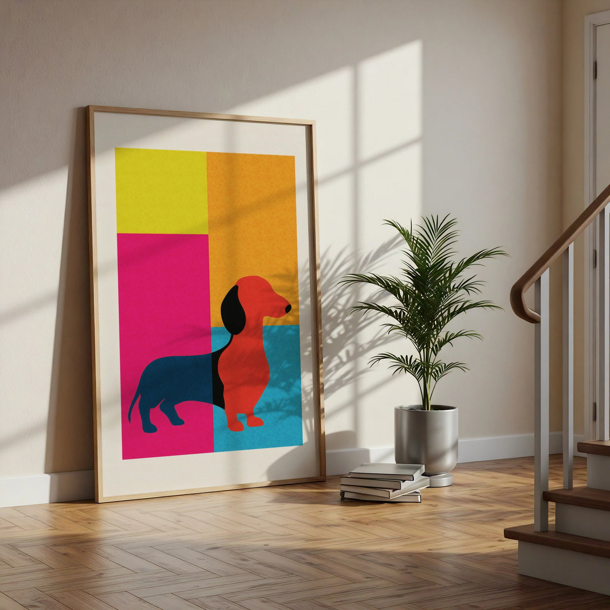 Dachshund Pop Art Poster, Bold Colourful Sausage Dog Print, Modern Dog Wall Art