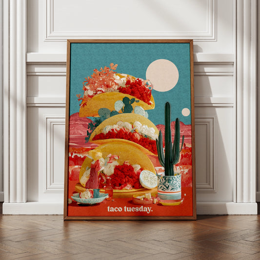 Taco Tuesday Poster, Mexican Food Wall Art, Colourful Kitchen Print, Retro Desert