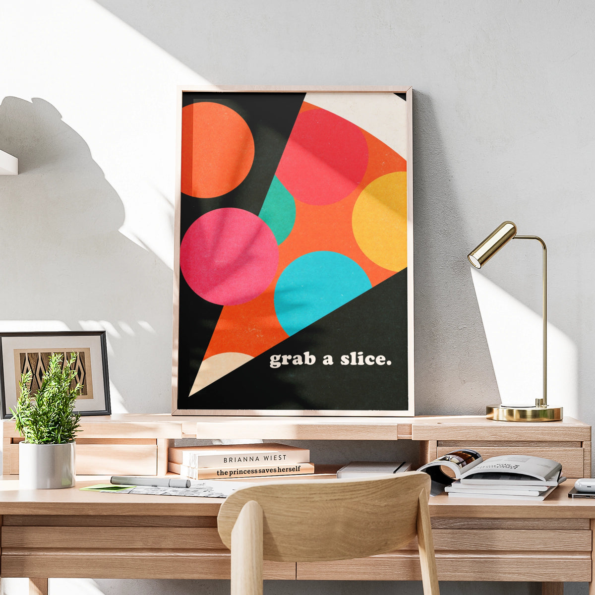 Pizza Slice Retro Wall Art, Colourful Food Poster, Bold Geometric Print for Kitchen