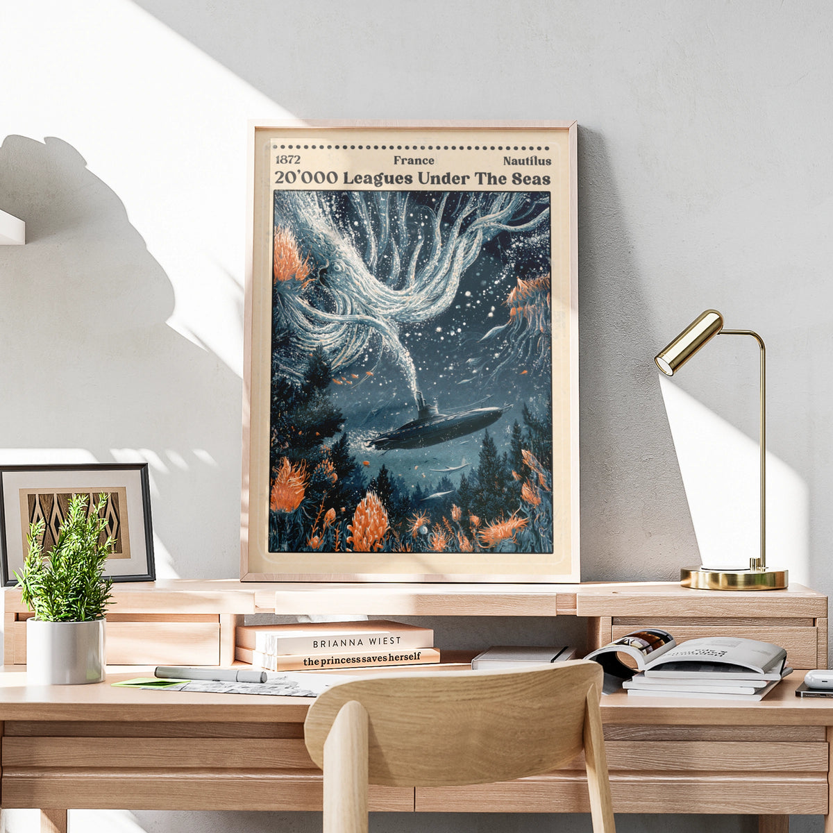 20000 Leagues Under the Sea Poster,  Book Print, Nautilus Submarine Wall Art