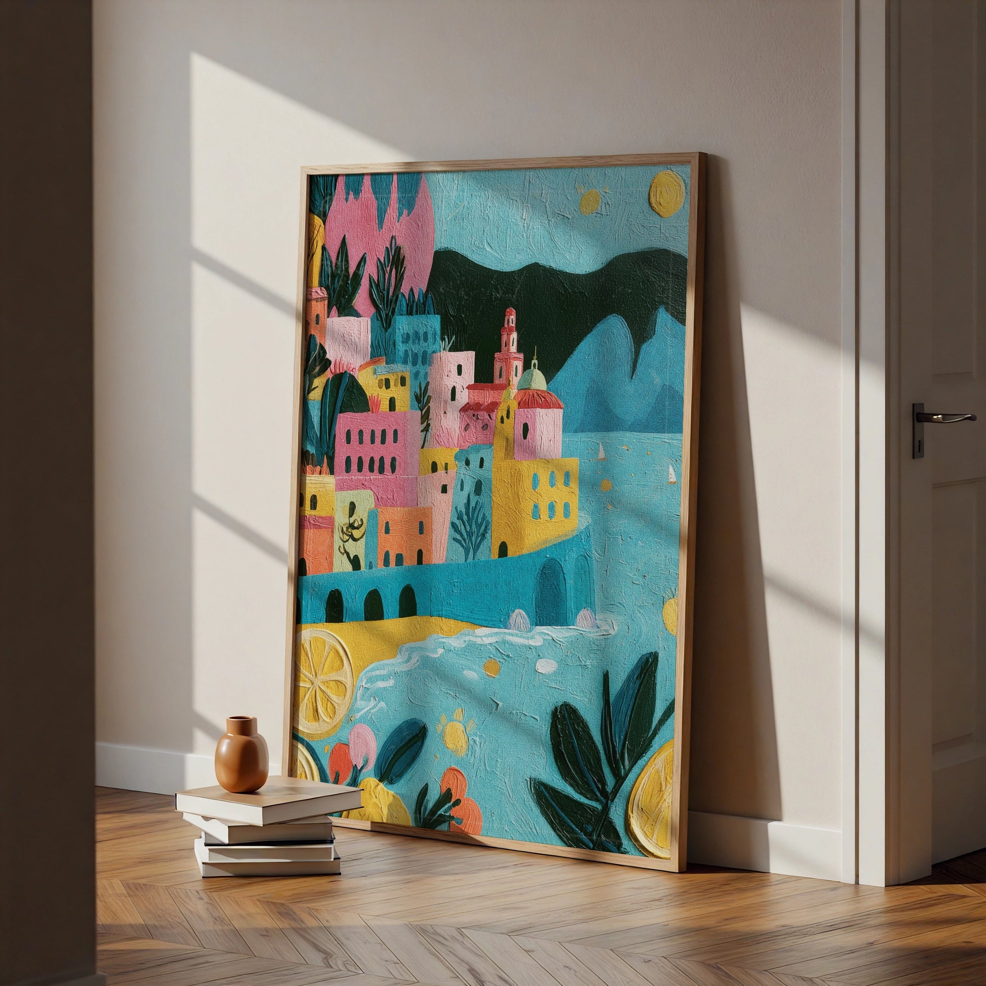 Amalfi Coast Italy Poster, Colourful Italian Village Wall Art, Mediterranean Print