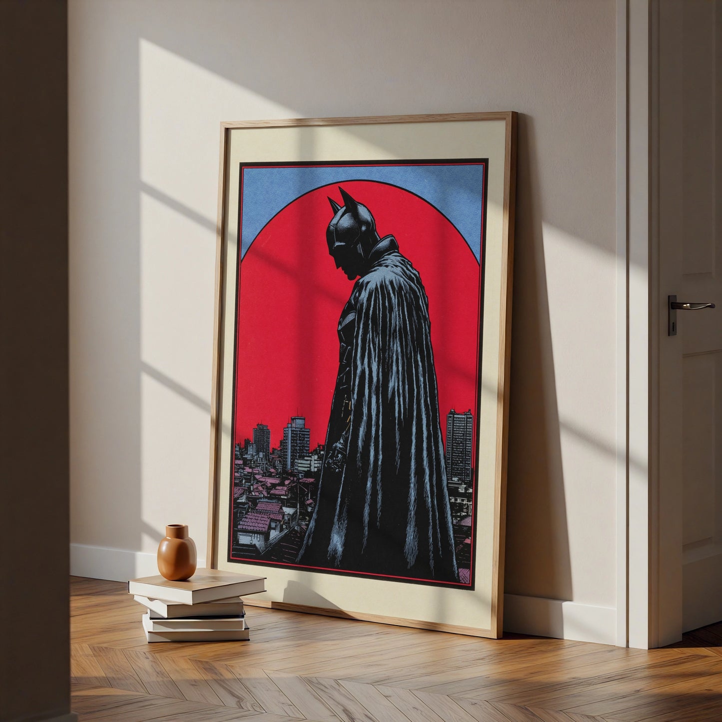Batman Red Moon City Skyline Poster, DC Comics Wall Art, Dark Knight Print, Superhero Decor