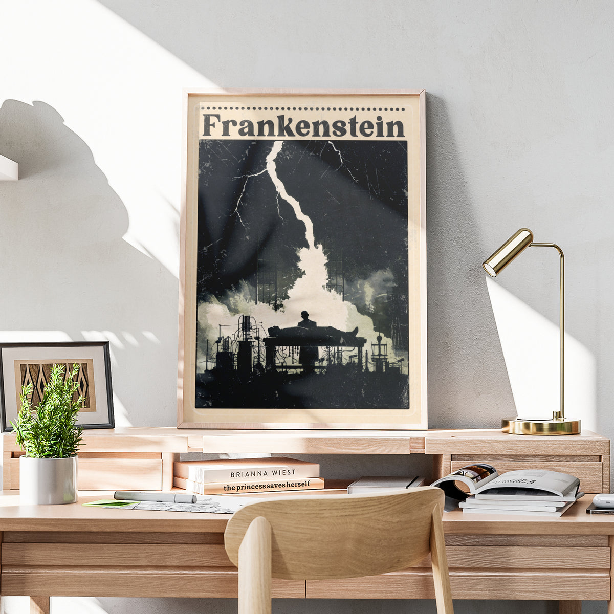 Frankenstein Gothic Book Poster, Mary Shelley Classic Literature Wall Art Print