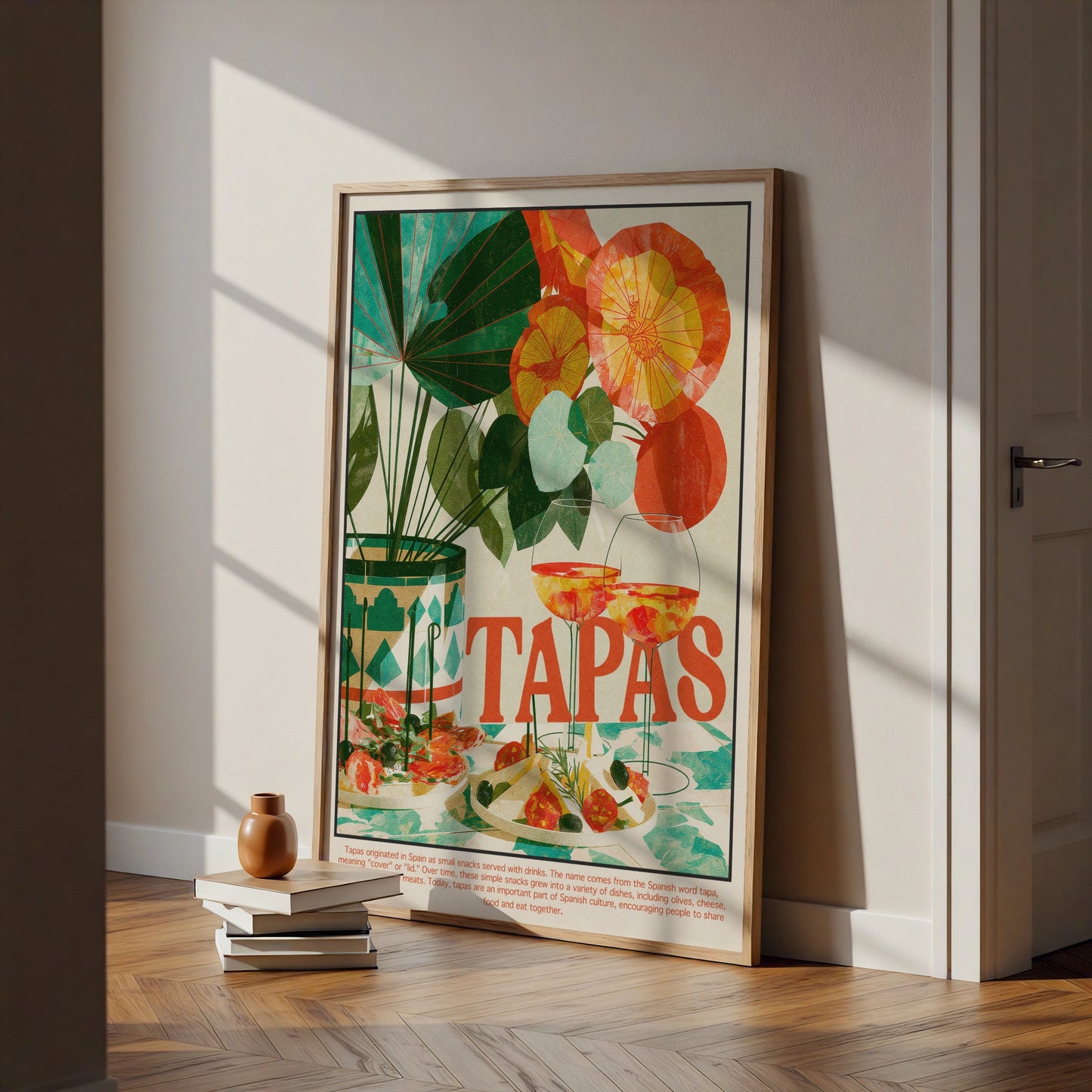 Tapas Poster, Spanish Food Wall Art, Retro Spain Kitchen Print, Colourful Dining Room Decor