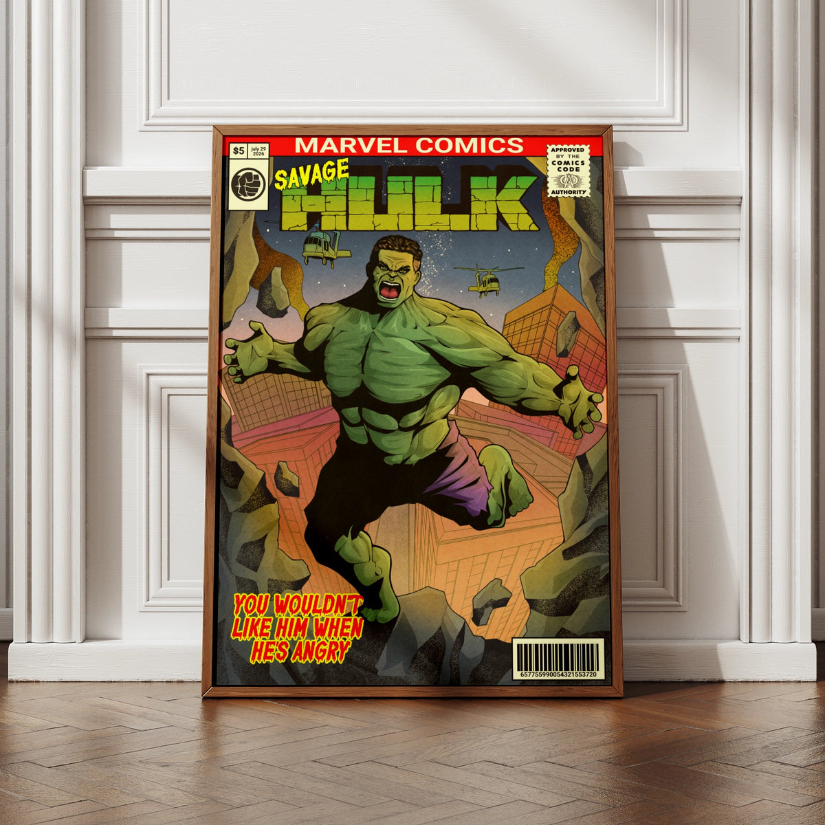 Savage Hulk Marvel Comics Cover Poster, Retro Comic Book Wall Art, Gift for Him