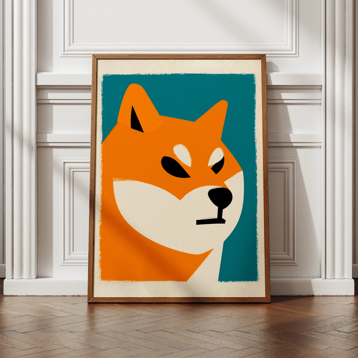 Shiba Inu Poster, Bold Minimalist Dog Wall Art, Teal Orange Print, Japanese Dog Breed