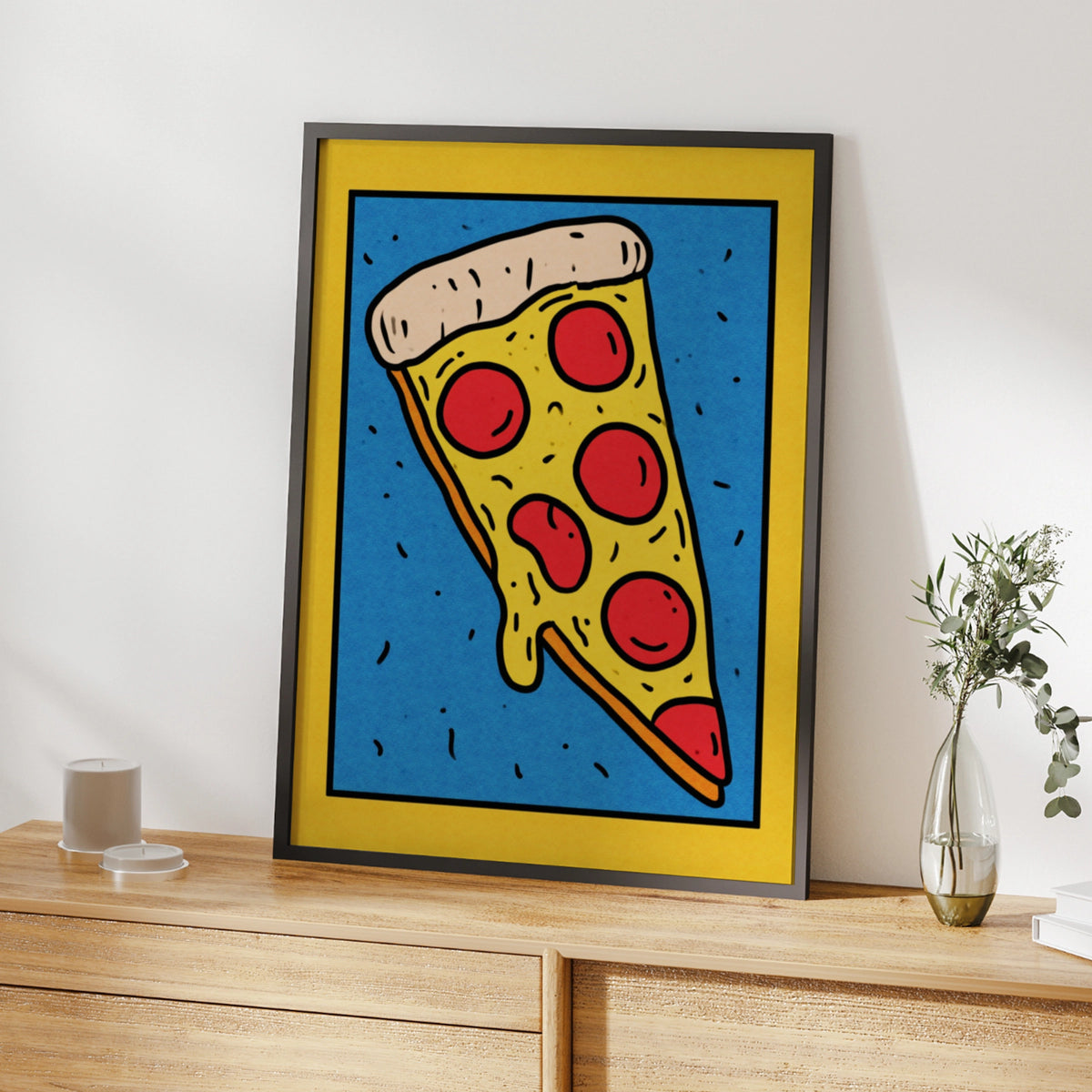 Pizza Slice Poster, Pop Art Print, Pepperoni Wall Art, Bold Colourful Kitchen Decor