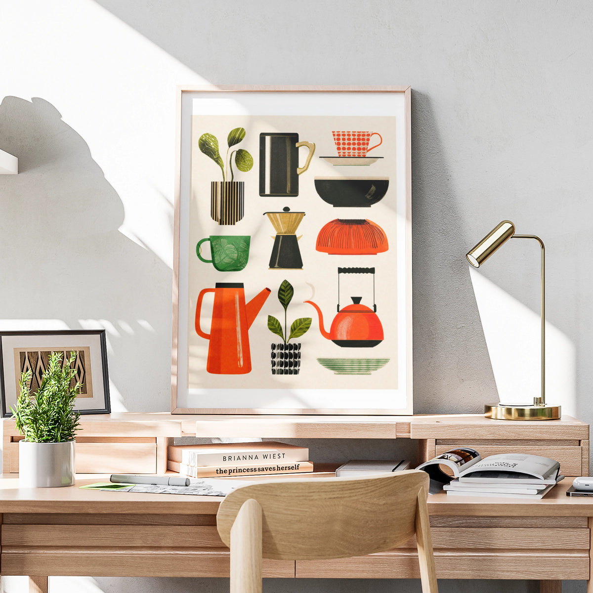 Coffee Selection Art Print, Mid-Century Kitchen Poster, Retro Cafe Wall Art, Bold Colour