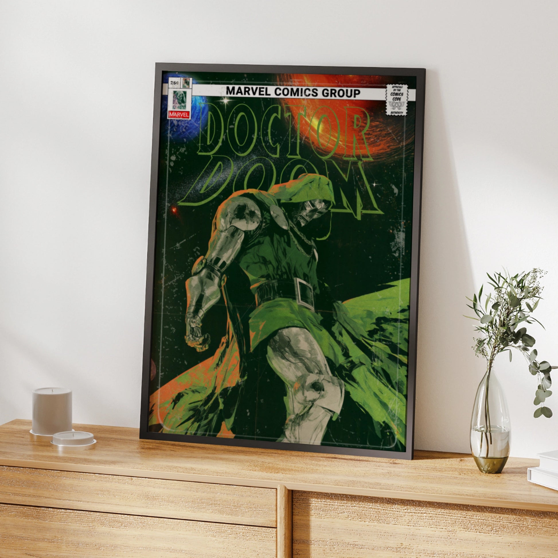 Doctor Doom Marvel Comics Poster, Villain Wall Art, Comic Book Cover Print, Green