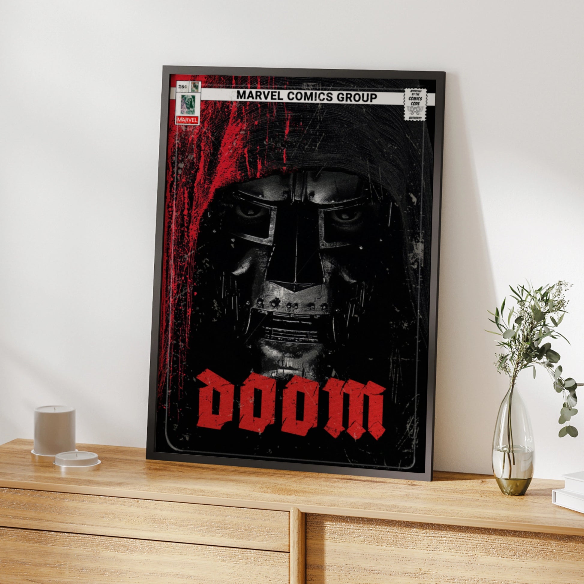 Doctor Doom Marvel Comics Poster, Dark Villain Wall Art, Red Black Comic Print