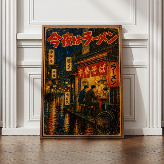 Tokyo Ramen Bar Vintage Japanese Poster, Retro Night Street Wall Art Print