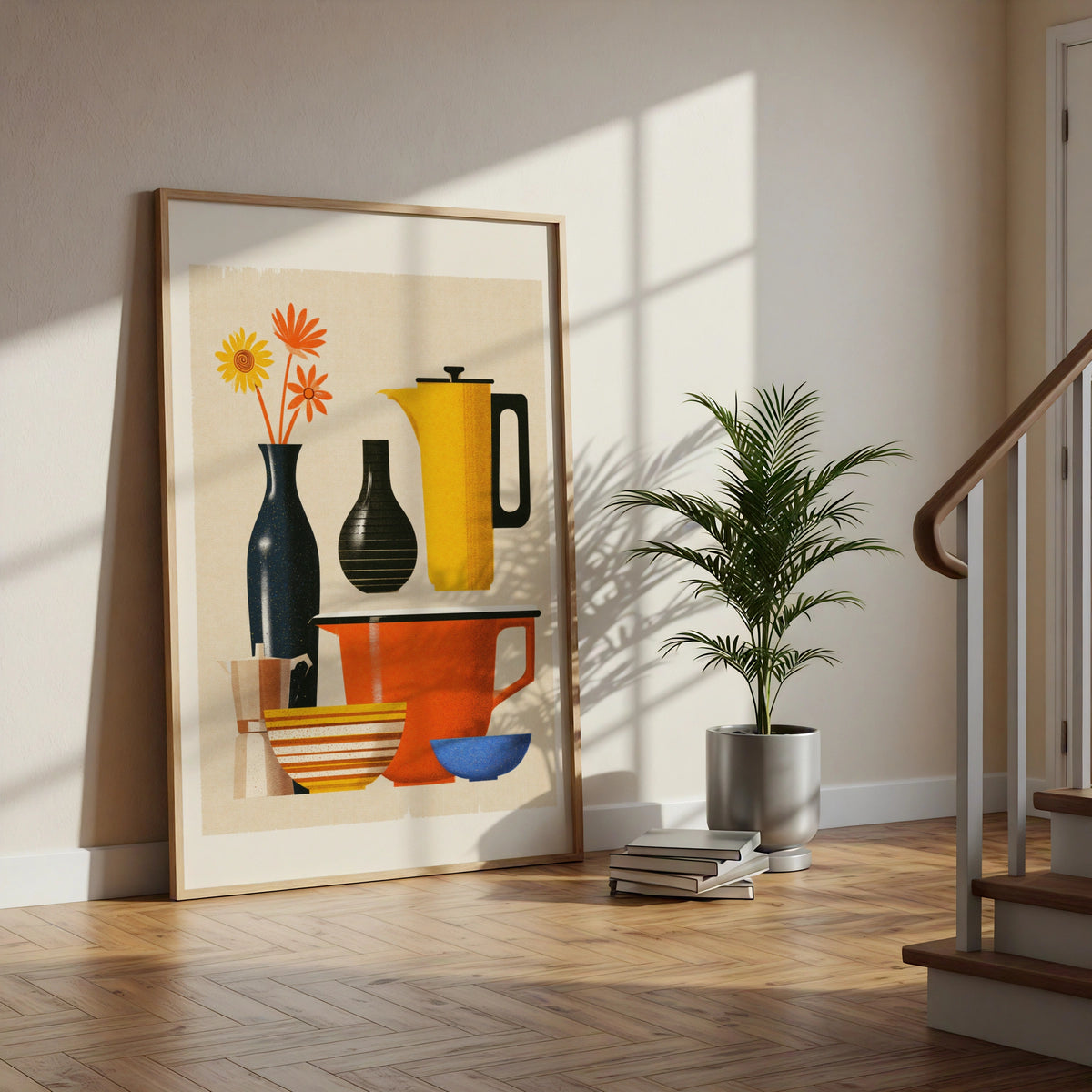 Retro Kitchen Still Life Poster, Mid Century Modern Homeware Wall Art Print